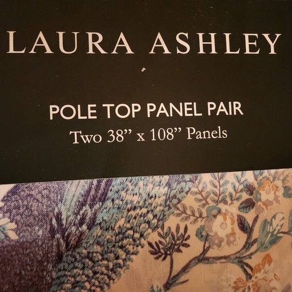 Laura Ashley Peacock 2 Window Curtain Panels 38x108 Belvedere Floral Blue Green - Picture 5 of 5